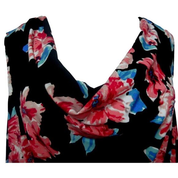 Ellen Tracy Black Tropical Floral Draped Neck Side Tie Sleeveless Top 2X  NEW - Picture 2 of 11